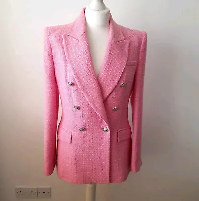 Zara Pink Textured Weave Tweed Blazer Jacket Size M Medium 10 12 • £29.99