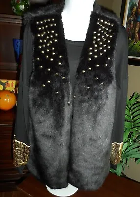 New L Michael Kors Studded Black Faux Fur Vest W Sequin Top • $60