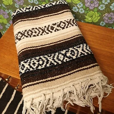 £18.99 • Buy Brown Beige Mexican Woven Stripy Falsa Yoga Beach/Picnic Blanket / Throw