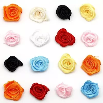 UK Fast Post Satin Flowers 25x 2CM Roses Baby Blue Red Dress Knitting Sewing • £3