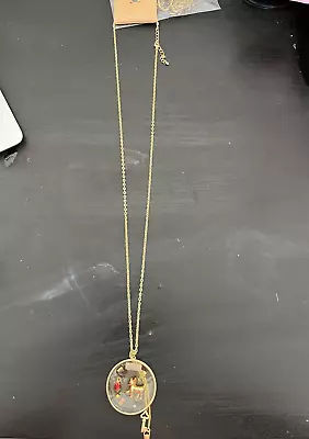 Vintage Gold Chain Necklace With Gold Circle Cat Pendant With Charms • $4