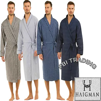 Haigman Mens Gents Poplin 100% Cotton Soft Lightweight Dressing Gown With Pocket • £24.95