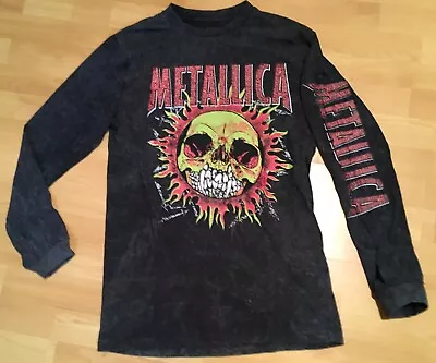 METALLICA * Flaming Skull Long Sleeve Graphic T-Shirt Black Size L • $20