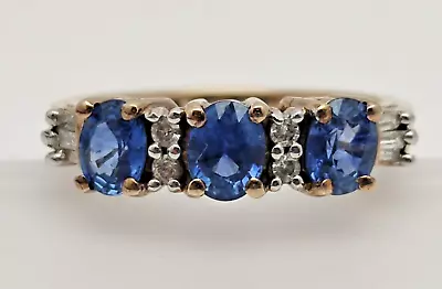 9ct Gold Ring Sapphire And Diamond Gemstones UK Ring Size L - 9ct Yellow Gold • $340.78