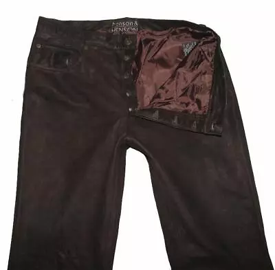   Henson & HENSON   Leather Jeans/Nubuk- Leather Pants IN Dark Braun W36   / L35 • $53.84