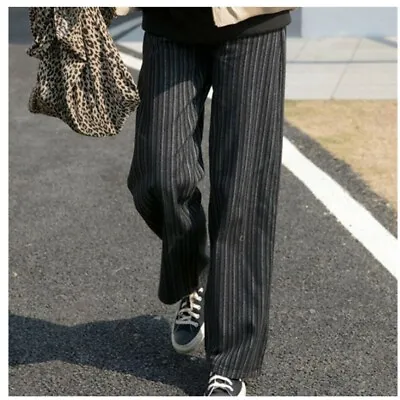 Lady Y2K Deinm Pants Stripe Vintage Trousers Wide Jeans Baggy Cargo Pants Trendy • £42.74