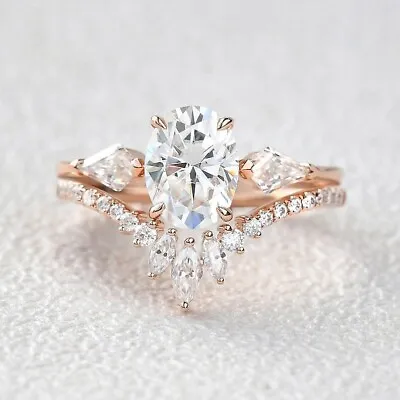 Oval Moissanite Hidden Halo Engagement Ring Set/Vintage Moissanite Bridal Set.. • $299