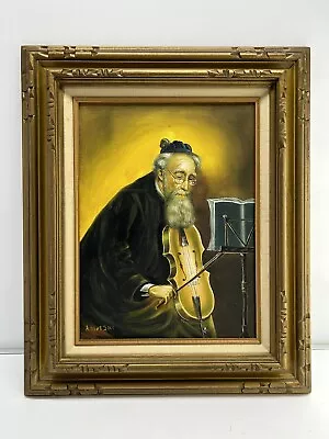 Magnificent Rabbi Playing The Violin Oil On Canvas Painting Signed • $143