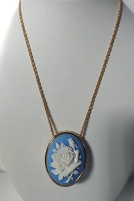 Beautiful Blue Cameo Style Goldtone Necklace 16 Inch Chain • $15