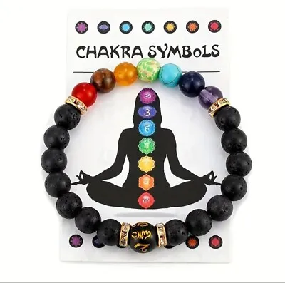£4.49 • Buy Crystal Gemstone Bracelet 7 Chakra Bead Unisex Heart Charm Reiki Healing Anxiety