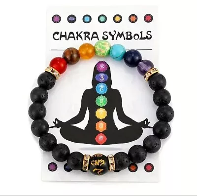 Crystal Gemstone Bracelet 7 Chakra Bead Unisex Heart Charm Reiki Healing Anxiety • £3.99