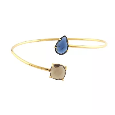 Iolite Blue Quartz Adjustable Bangle Handcrafted Yellow Gold Plated Partywear • $7.49