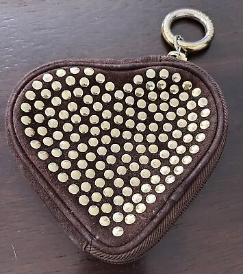 Moschino By Redwall Gold Studded Heart Shaped Coin Purse Brown Suede Zip Closure • $14.99