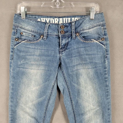 $20 • Buy Hydraulic Junior Jeans Size 1/2 Blue Lola Curvy Straight Leg Embroidered