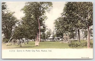 Marion Indiana~Matter City Park~Lawn Swings~Shelter House~c1905 Handcolored PC • $8