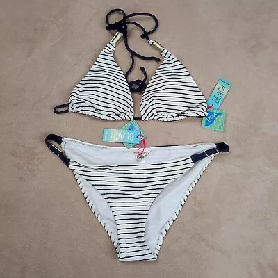 Accessorize Womens Bikini Set Black White Striped NWTS Size UK 8 & UK 12 • £20.60