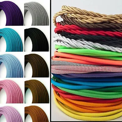 Vintage Braided Fabric Cable Lighting Lamp 2 Core Flex - Choice Of Colours Uk • £2.99