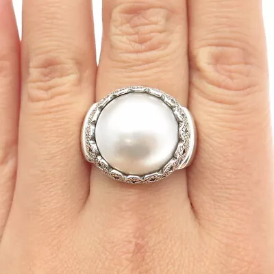 925 Sterling Silver Vintage Real Pearl Crown Ring Size 9 • $74.95
