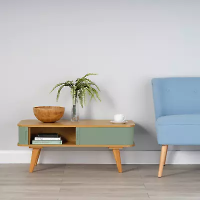 Bamboo Coffee Table With Sage Green Sliding Doors 400mm H X 1000mm W X 500mm D • £109.99