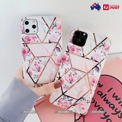 $8.99 • Buy For IPhone 11 12 13 Pro Max XR SE 8 Case Pink Flower Plating Soft Marble Cover