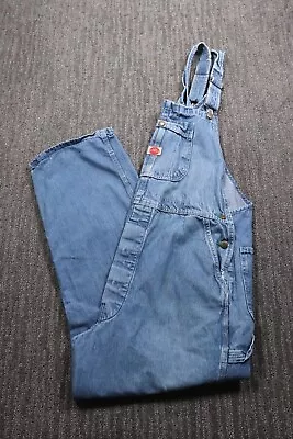 Red Kap Vintage Denim Button Fly Bib Carpenter Overalls Relaxed Men's 44x32 • $34.77