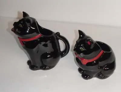 Shafford Redware Black Cat Sugar Bowl & Creamer #561 Excellent Condition • $43.50