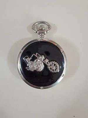 Silver Tone And Black Motorcycle Pocket Watch New NOT TESTED • $15