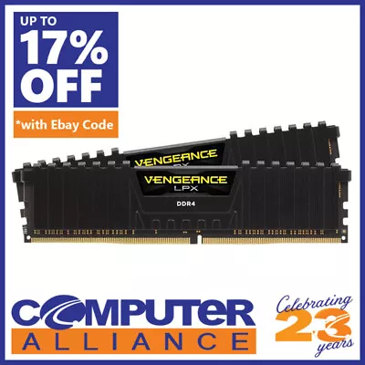 16GB DDR4 Corsair (2x8G) 3200MHz Vengeance LPX BLACK RAM CMK16GX4M2B3200C16 • $79