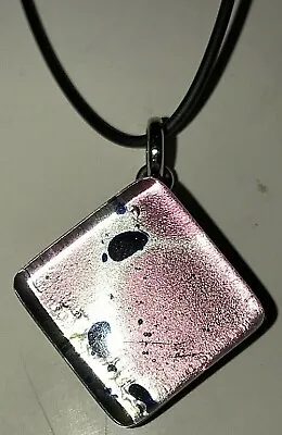 Italian MURANO Art Glass Purple Pendant~Black Cord W/ Sterling Clasp~NEW~Signed • £90.73