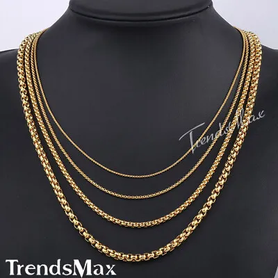 2-5mm Mens Chain Gold Plated Stainless Steel Round Box Link Necklace Christmas • $8.54