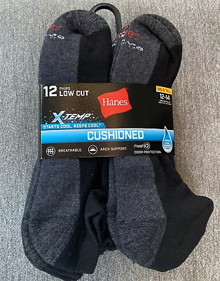 Hanes Low Cut Socks Black Size 12-14 Men's X-Temp Fresh IQ 12 Pack • $16.50