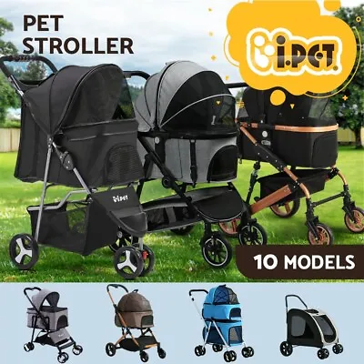 I.Pet Pet Stroller Dog Pram Large Cat Carrier Travel Foldable 4 Wheels Pushchair • $90.95