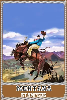 Montana Stampede Rodeo Texas Travel Poster Large 16x24 Old West Cowboys Art • $20.95