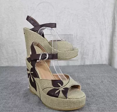 Mantaray Wedges Shoes Brown UK 5 Hessian Floral High Heel Strappy EUR 38 • £18.96