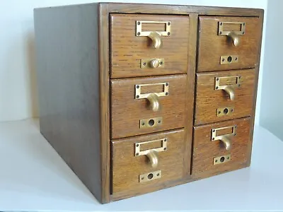 Vintage Oak Wood 6 Drawer Index Card File Dovetail Library Cabinet Furniture • $395