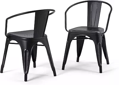 Larkin Industrial Metal Dining Arm Chair (Set Of 2) In Distressed Black Silver • $184.13
