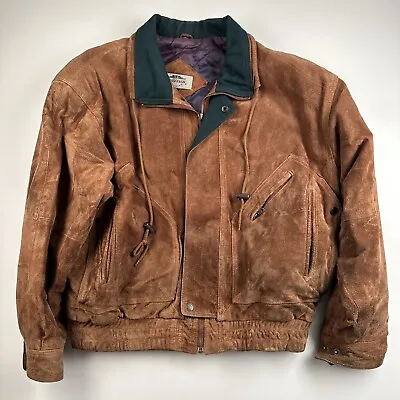 Vintage J. Riggings Men Brown Suede Leather Zipper Bomber Flight Jacket Size Sm • $80