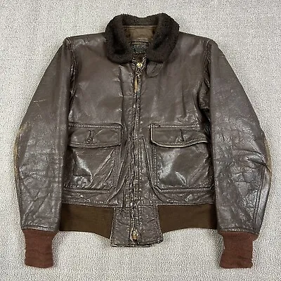 Vintage Military G-1 Leather Bomber Jacket Star Sportswear USN Stamped Size 40 • $299.96