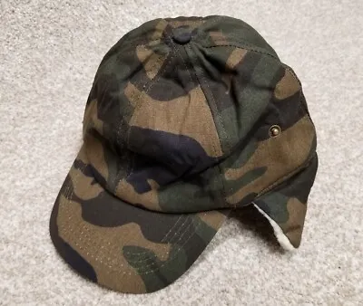 Sherpa Lined Trapper Hat Green Camo Ear Flap Elmer Fudd Cap Adjustable Outdoor • $12.99