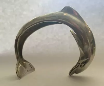 Vintage Sterling Silver Kabana Leaping Dolphin Cuff Bracelet 43 Grams • $149