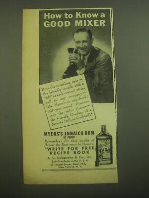 1945 Myers's Jamaica Rum Ad - How To Know A Good Mixer • $19.99