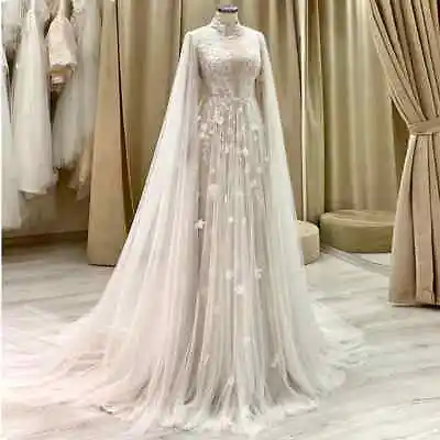 Muslim Wedding Dresses Long Sleeves Lace Applique A-Line Boho Bridal Gowns Train • $142.90