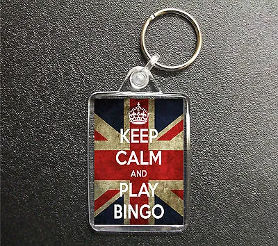 Keep Calm And Play Bingo Union Jack Keyring Bag Tag Birthday Gift • £3.50