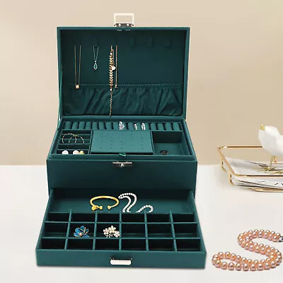 Large 3 Layer Jewellery Boxes Storage Case Drawer Cabinet Necklace Organizer NEW • £18