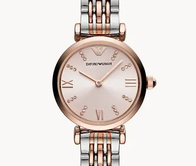 NEW Genuine EMPORIO ARMANI Rose Gold Pink Dial 28mm Two Tone Women Watch AR11223 • $299