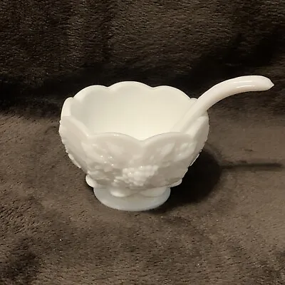 Vintage Westmoreland Milk Glass Mayo/Cocktail Bowl And Ladle Grape Design • $20