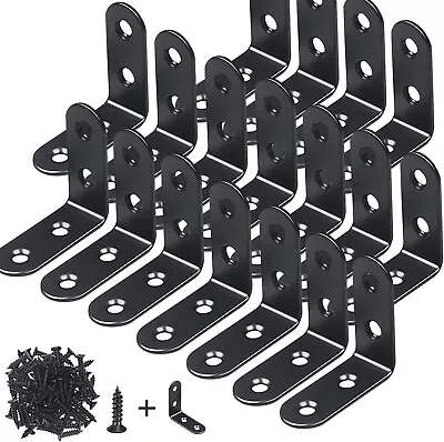 18-Pack L Bracket Corner Brace Sets Black Stainless Steel 90 Degree Right Angle • $15.99