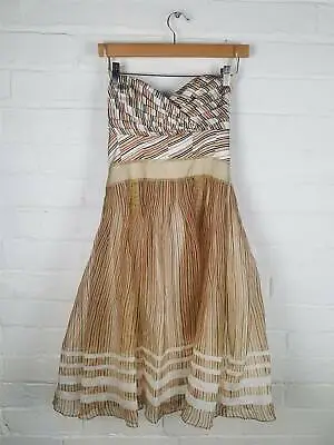 £48 • Buy New Coast Gold Stripe Sweetheart Bandeau Layered Dress 100% Silk Occasion UK 10