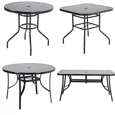 Large Outdoor Dining Table Metal Garden Patio Tempered Glass Top W/ Parasol Hole • £79.99