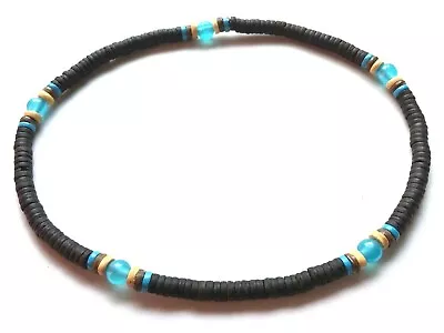 Choker Necklace Wooden Handmake Blue Beaded Necklace Surfer Gift For Men Women • $15.97